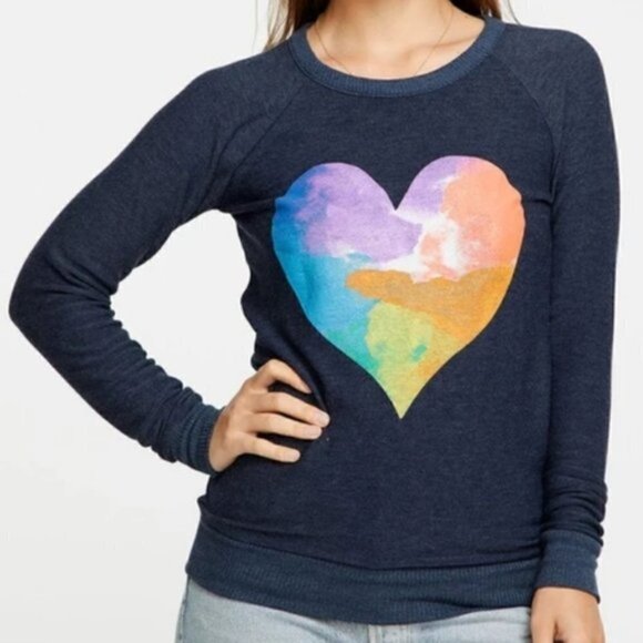 Chaser Rainbow Watercolor Heart Cozy Knit Pullover Sweatshirt New With T… - Picture 3 of 15
